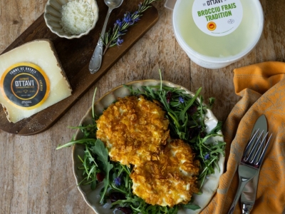 Brocciu pané aux corn flakes : croustillant dehors, fondant dedans